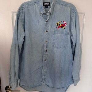 Sierra Pacific Maryland Flag Crab Denim Button Down Shirt Light Wash Large